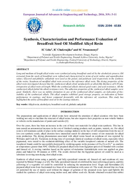 (PDF) Synthesis, Characterization and Performance Evaluation of Breadfruit Seed Oil Modified ...
