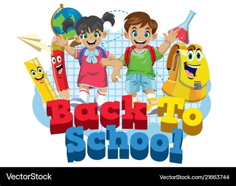 Cute kids student and school supplies cartoon Vector Image