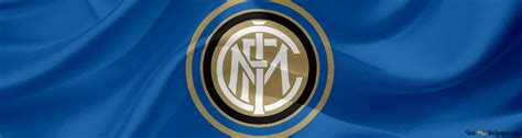 Inter Milan FC logo on blue flag 4K wallpaper download