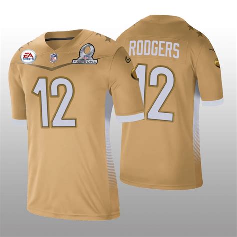 Green Bay Packers Aaron Rodgers Gold Jersey 2021 NFC Pro Bowl Game ...