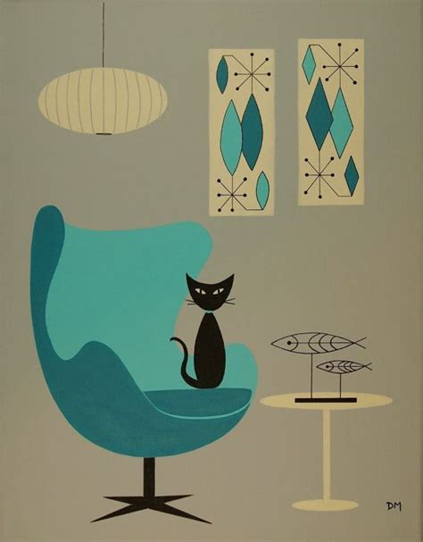 mid century modern cat | Mid century cat, Mid century modern art, Cat art