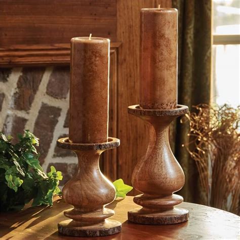 Bark Edged Large Wooden Pillar Candle Holder - Teton Timberline Trading - Candleholders