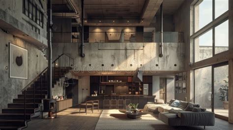 Brutalist Interior Design. Modern Living Room Interior Design in a Loft Style with Raw Materials ...