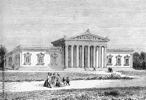 Antique engraving of the Munich Glyptothek, museum commissioned in ...