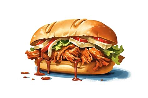 Premium AI Image | Pulled pork sandwich illustration Food illustration Generative AI