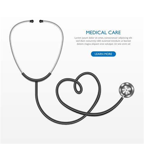 Realistic stethoscope and heart isolated on white background, medical ...