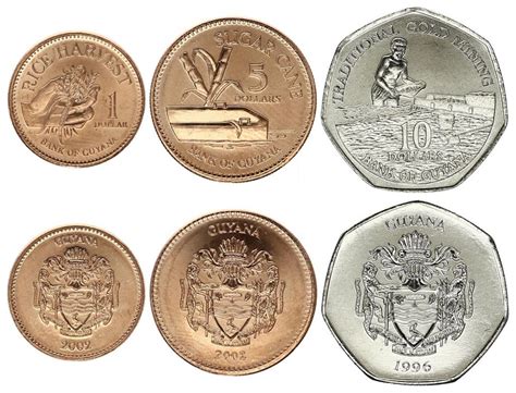 Coin Guyana Set of 3 coins 1 to 10 Dollars - 1996 to 2002