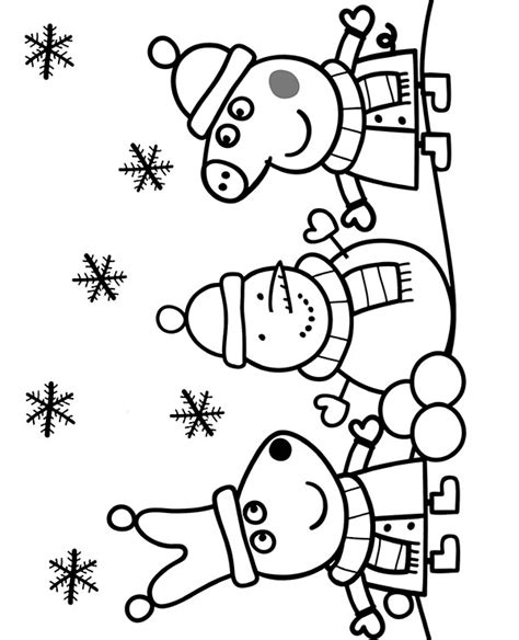 Peppa, Suzy and snowman coloring page - Topcoloringpages.net