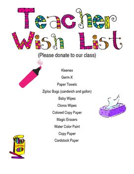 Teacher Wish List by The Polka Dot Stop | TPT