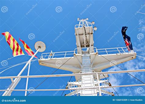 State Flags Raised on the Mast of a Merchant Ship in the Ports of Call. Stock Image - Image of ...