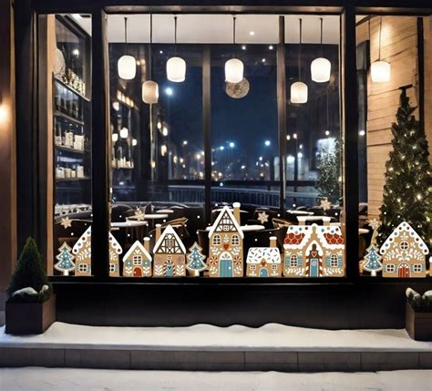 Christmas Window Decals, Shop Retail Window Display Gingerbread Village Decoration, Christmas ...