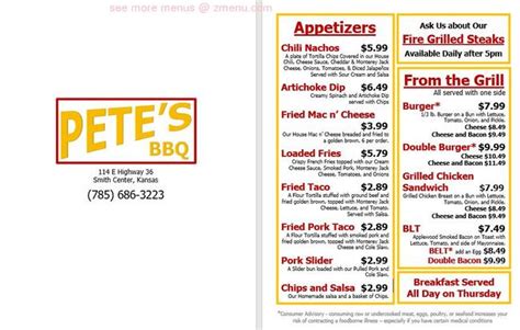 Online Menu of Pete’s BBQ Restaurant, Smith Center, Kansas, 66967 - Zmenu