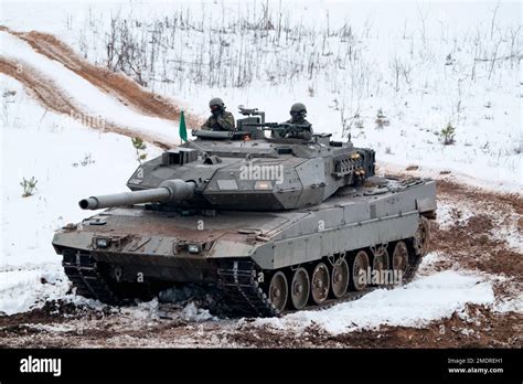 ADAZI, LATVIA, FEBRUARY 2018 - Leopard 2 Tank at NATO forces exercises ...