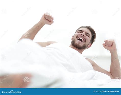 Happy Man Waking Up in the Morning Stock Image - Image of person ...