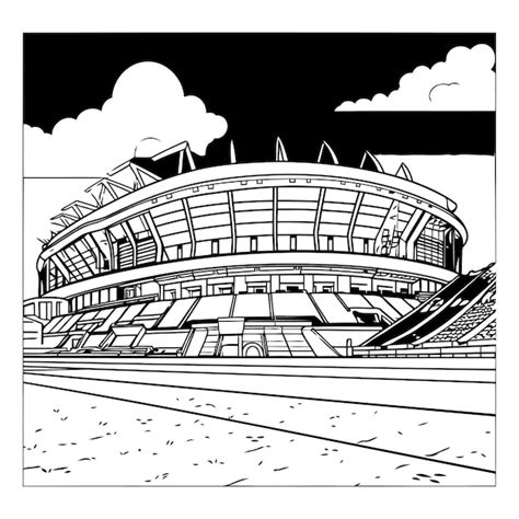 Premium Vector | Football stadium in the evening in black and white