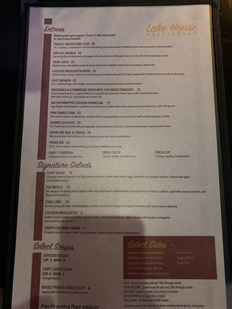 Menu at Lake House Restaurant, Vineland