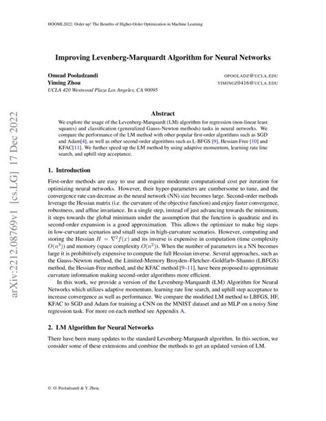 Improving Levenberg-Marquardt Algorithm for Neural Networks | DeepAI