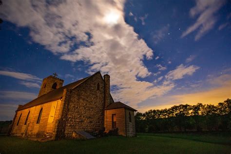 Abandoned Church under a Cloudy Night Sky - Kansas - Photography Print ...