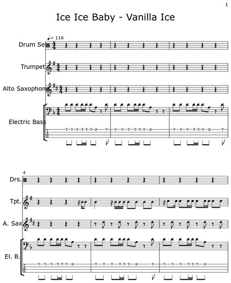 Ice Ice Baby - Vanilla Ice - Sheet music for Drum Set, Trumpet, Alto Saxophone, Electric Bass