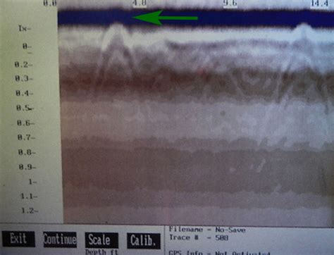 GPR Depth Estimates Using a 60 percent offset of the time zero screen for a 9 nS 1000 MHz GPR ...