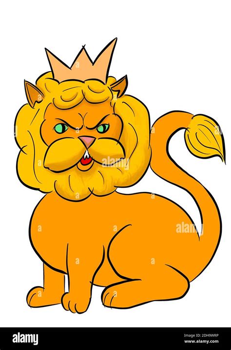 Kids style drawing of a lion king Stock Photo - Alamy