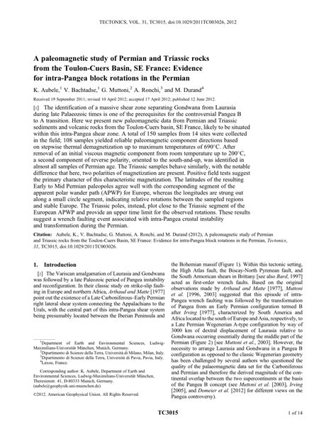 (PDF) A paleomagnetic study of Permian and Triassic rocks from the Toulon-Cuers Basin, SE France ...