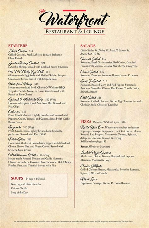 Menu - The Waterfront Restaurant & Lounge