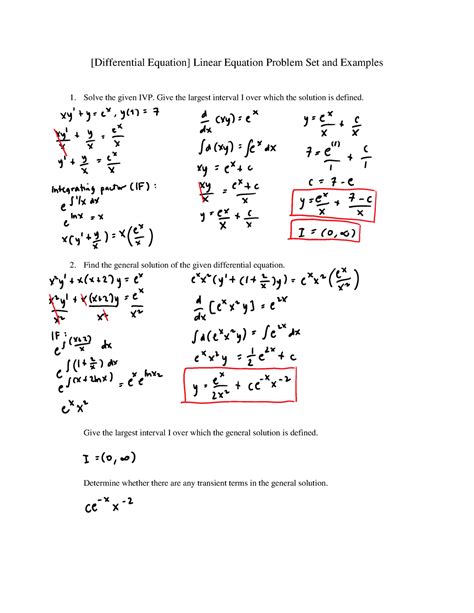 [Differential Equation] Linear Equation Problem Set and Examples - Give the largest interval I ...