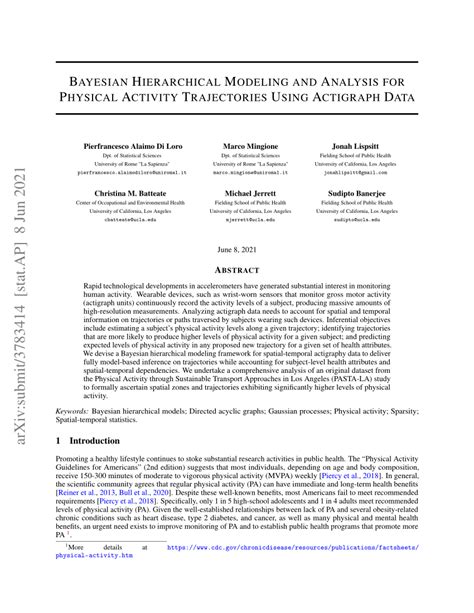 (PDF) Bayesian hierarchical modeling and analysis for physical activity trajectories using ...