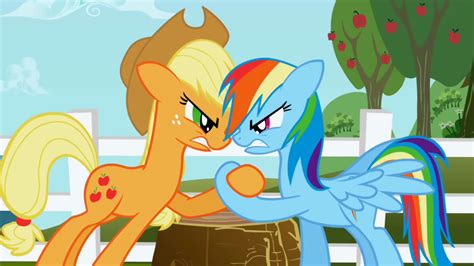 Image - Applejack and Rainbow Dash hoof wrestling S1E03.png - My Little Pony Friendship is Magic ...