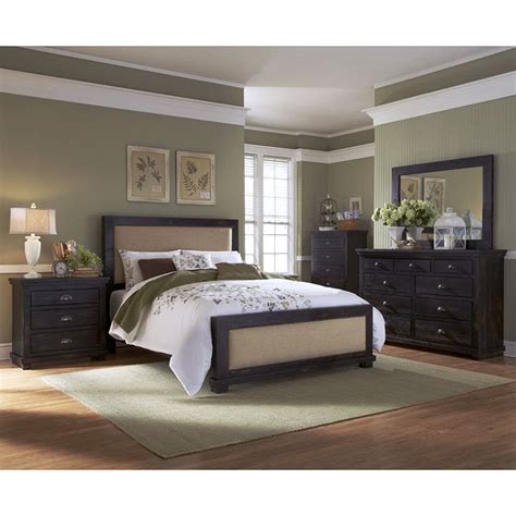 Willow Upholstered Bedroom Set (Distressed Black) Progressive Furniture ...