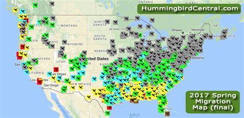 2017 hummingbird spring migration map, 2017 hummingbird sightings, migration patterns, migration ...