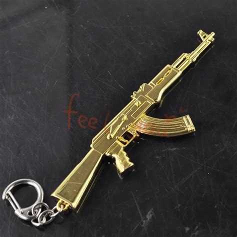 MINI Gun Charm Keychain Key Ring Gold AK47 Assault Rife Gun Pendant ...