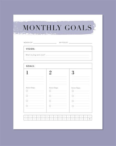 Monthly Goals Planner Goal-setting Printable Monthly Printable Planner Goal Action Plan Goal ...