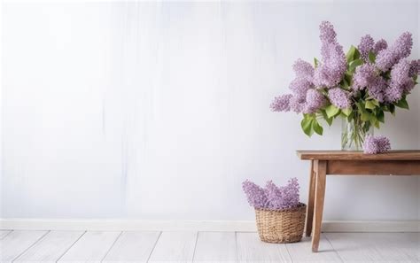 Premium AI Image | Purple flowers on a table and a white background