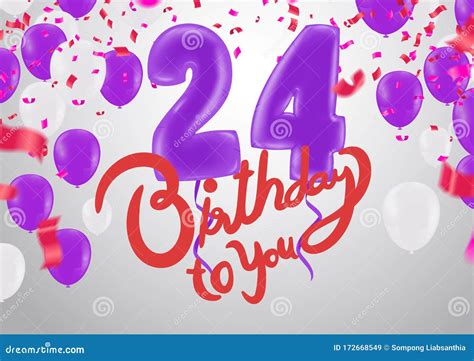 Happy 24th Birthday With Gold Balloons Greeting Card Background. Vector ...