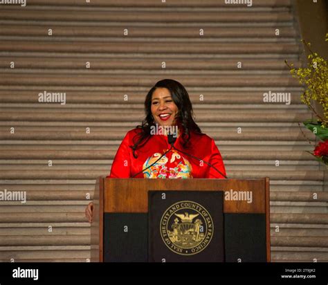 San Francisco, CA - Jan 30, 2023: Mayor London Breed speaking at Lunar ...