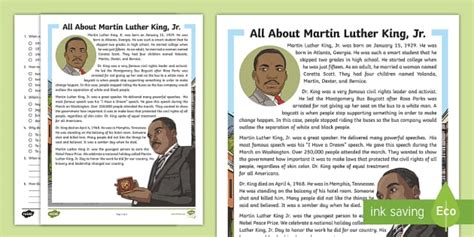 Martin Luther King Jr. | Reading Comprehension | Twinkl