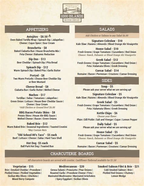 Food Menu – 1000 Island Brewing Company