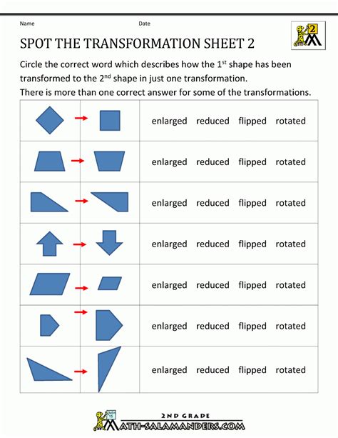 Transformation Of Geometric Figures Worksheet