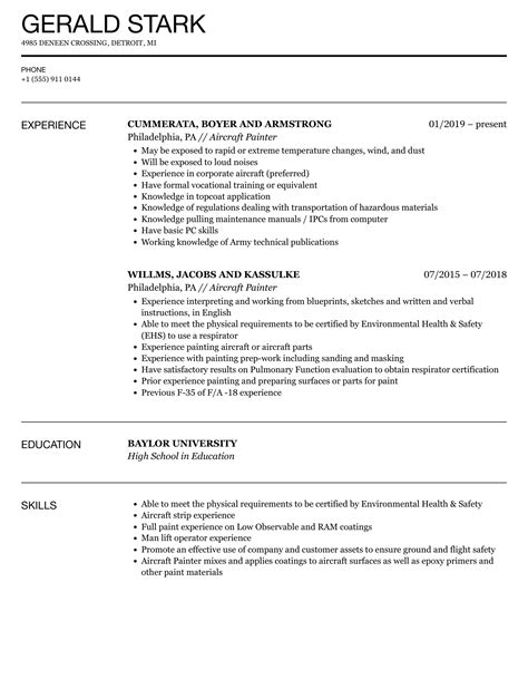 Aircraft Painter Resume Samples | Velvet Jobs