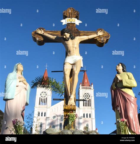 Jesus Christ on cross. Jesus christ statue in the churches Stock Photo - Alamy