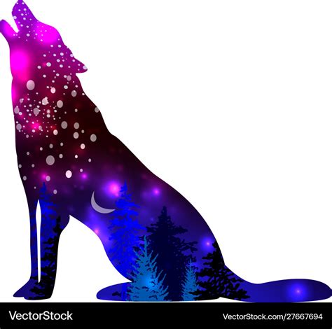 Silhouettes wolf with space galaxy background Vector Image