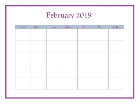 February 2019 Blank Planner Template | Monthly calendar template, Planner template, Calendar ...