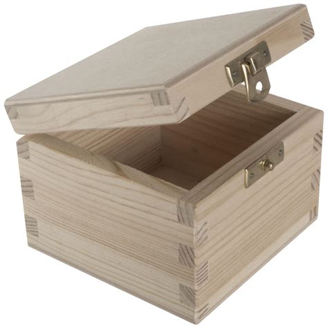 Small Square Plain Wood Box with Hinged Lid | 10 x 10 x 7.5cm |For ...