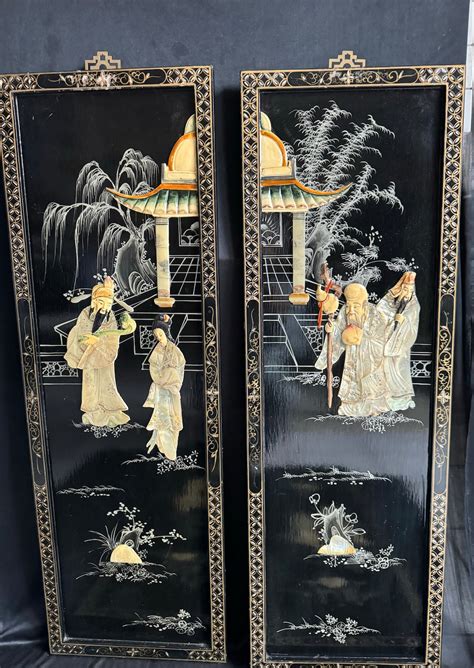 Japanese Wall Panels Set 4 2D Mother of Pearl , Outdoor Pagoda Scene - Etsy