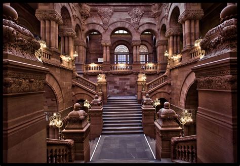 New York State Capitol - The Great Western Staircase is sandstone and granite from Scotland ...