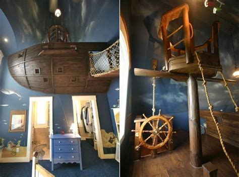 incredibly cool pirate playroom, with gangways, wheels, lookout, and ...