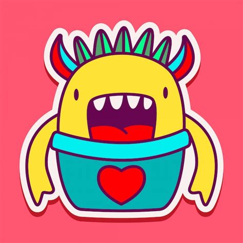 Premium Vector | Cute monster doodle sticker