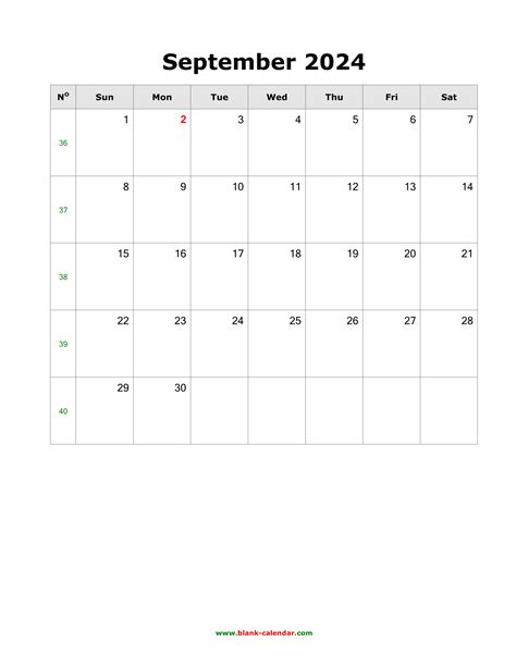 Download September 2024 Blank Calendar (vertical)